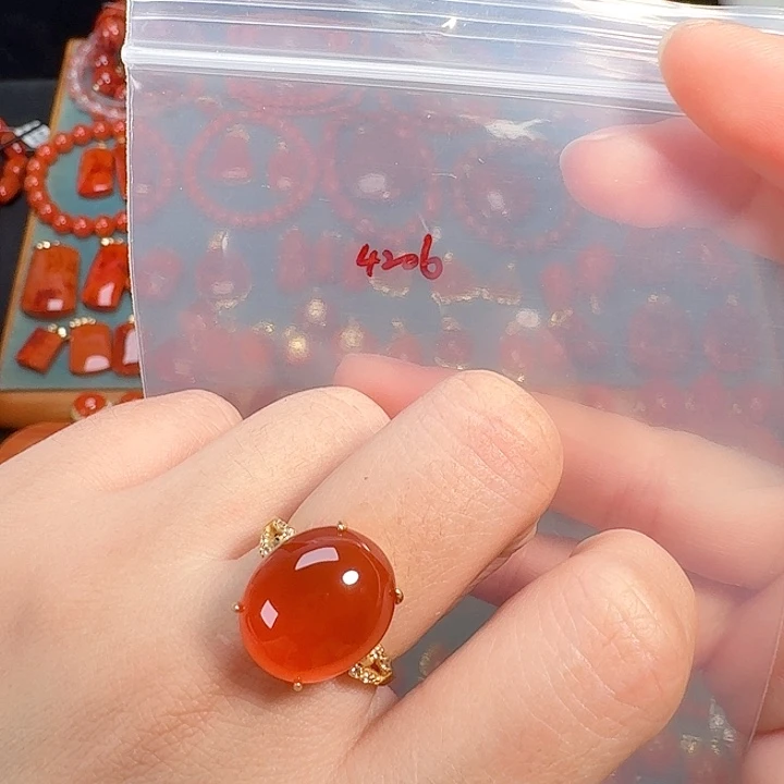 南红玛瑙银S925镶嵌戒指