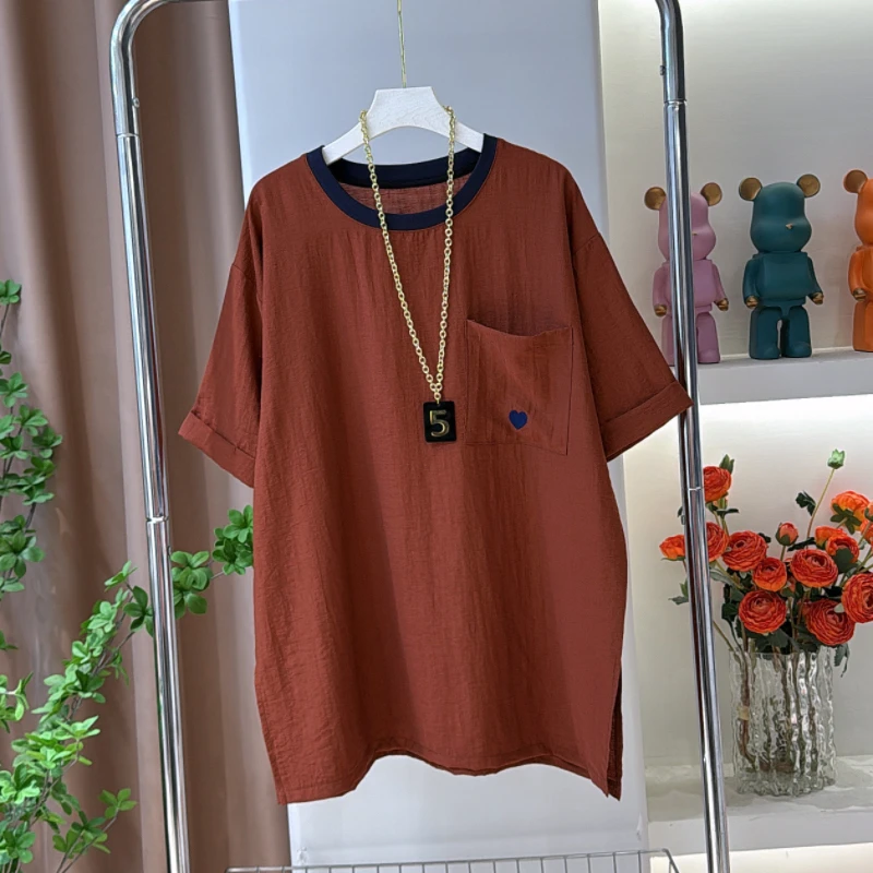 1956刺绣爱心短袖上衣夏季百搭休闲时尚洋气宽松显瘦简约纯色T恤