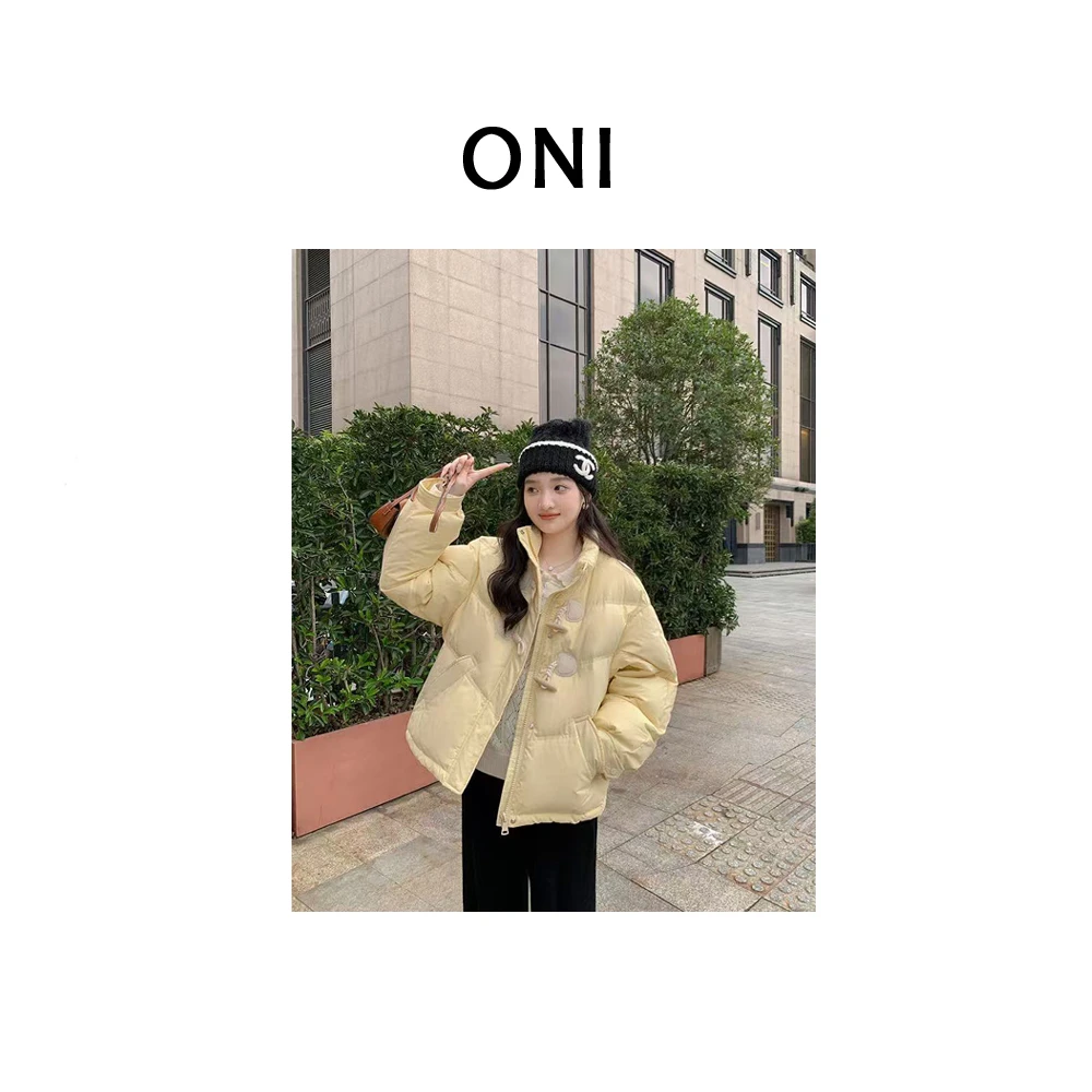 OUNI “ 波特贝露路 “ 奶FUFU~牛角扣小个子短款90白鸭绒羽绒服-