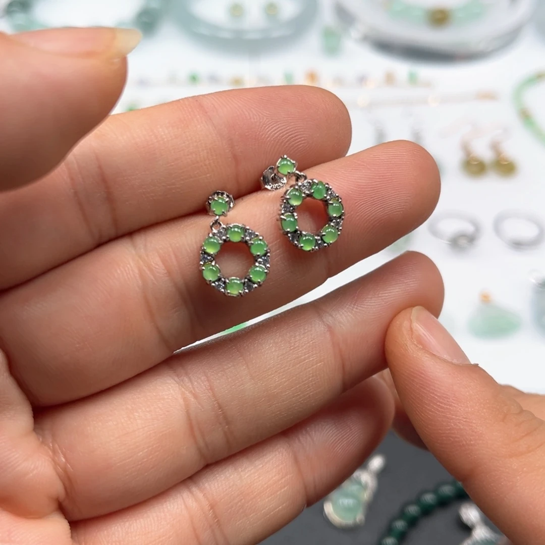 翡翠银S925镶嵌耳饰福利