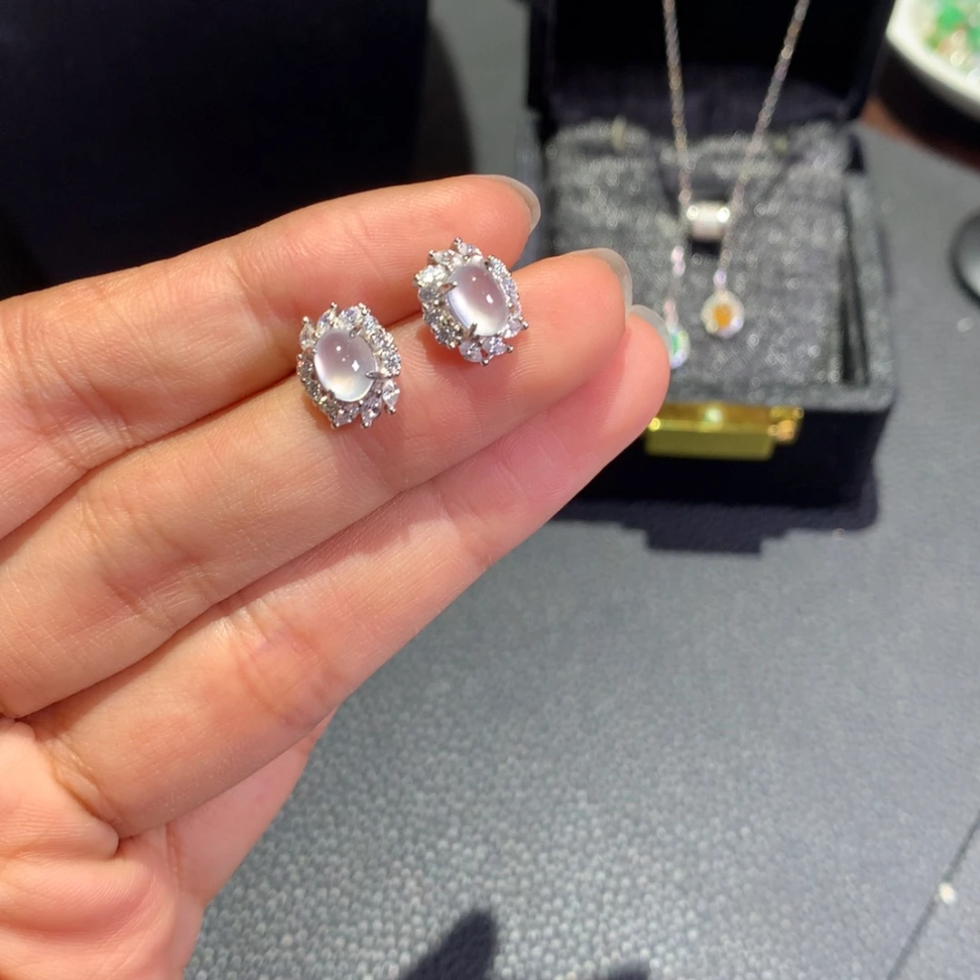 翡翠银S925镶嵌耳饰