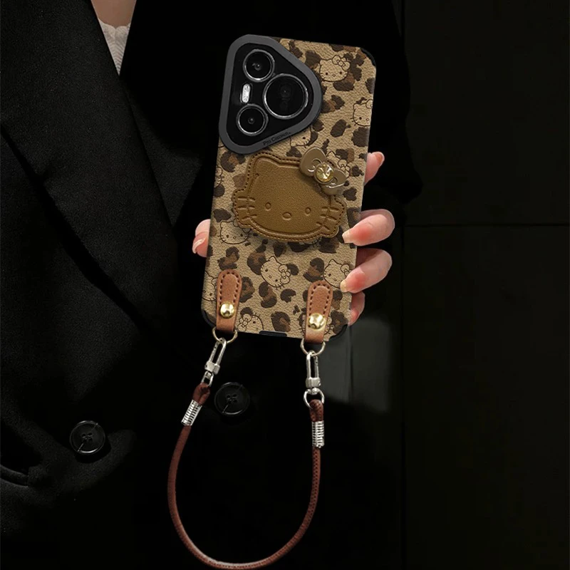 复古棕色豹纹kt猫适用华为pura80pro+手机壳p70ultra创意p60新款