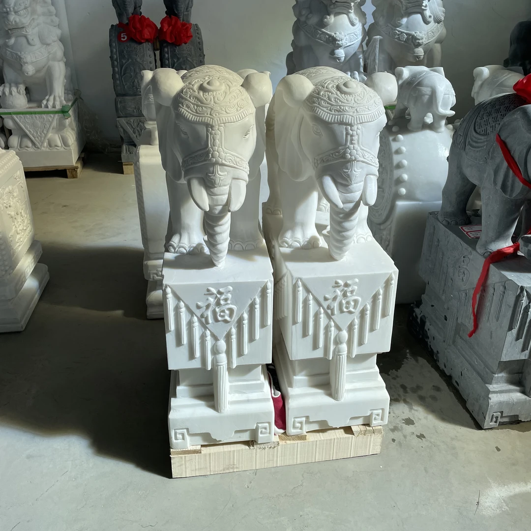 石雕汉白玉大象门墩一对，高80长50宽25，大小都有，定金米链接