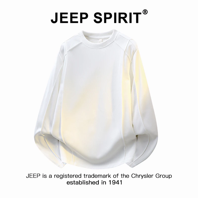 JEEP SPIRIT吉普美式解构长袖T恤男士春秋休闲百搭纯色圆领打底衫