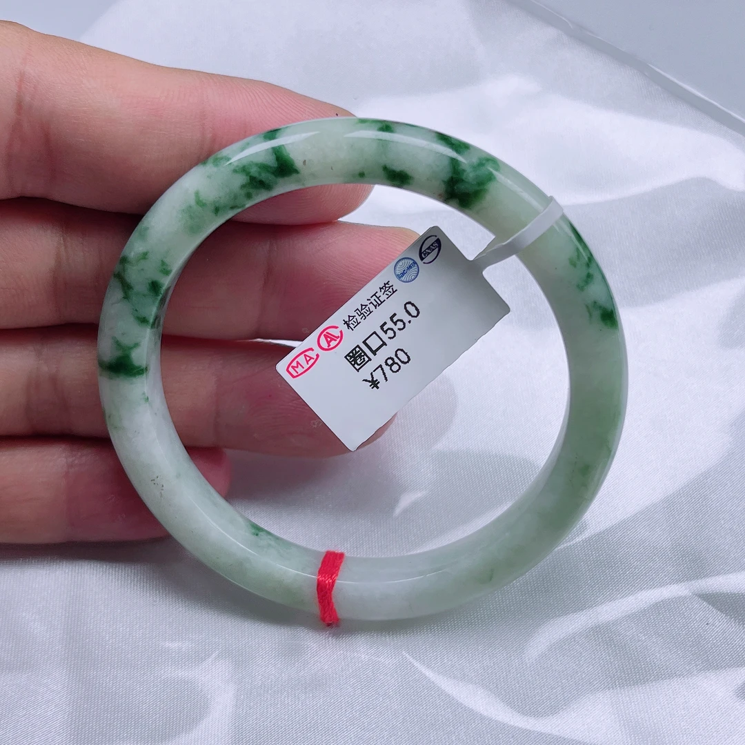 天然缅甸A货翡翠手镯飘花55.0圈口