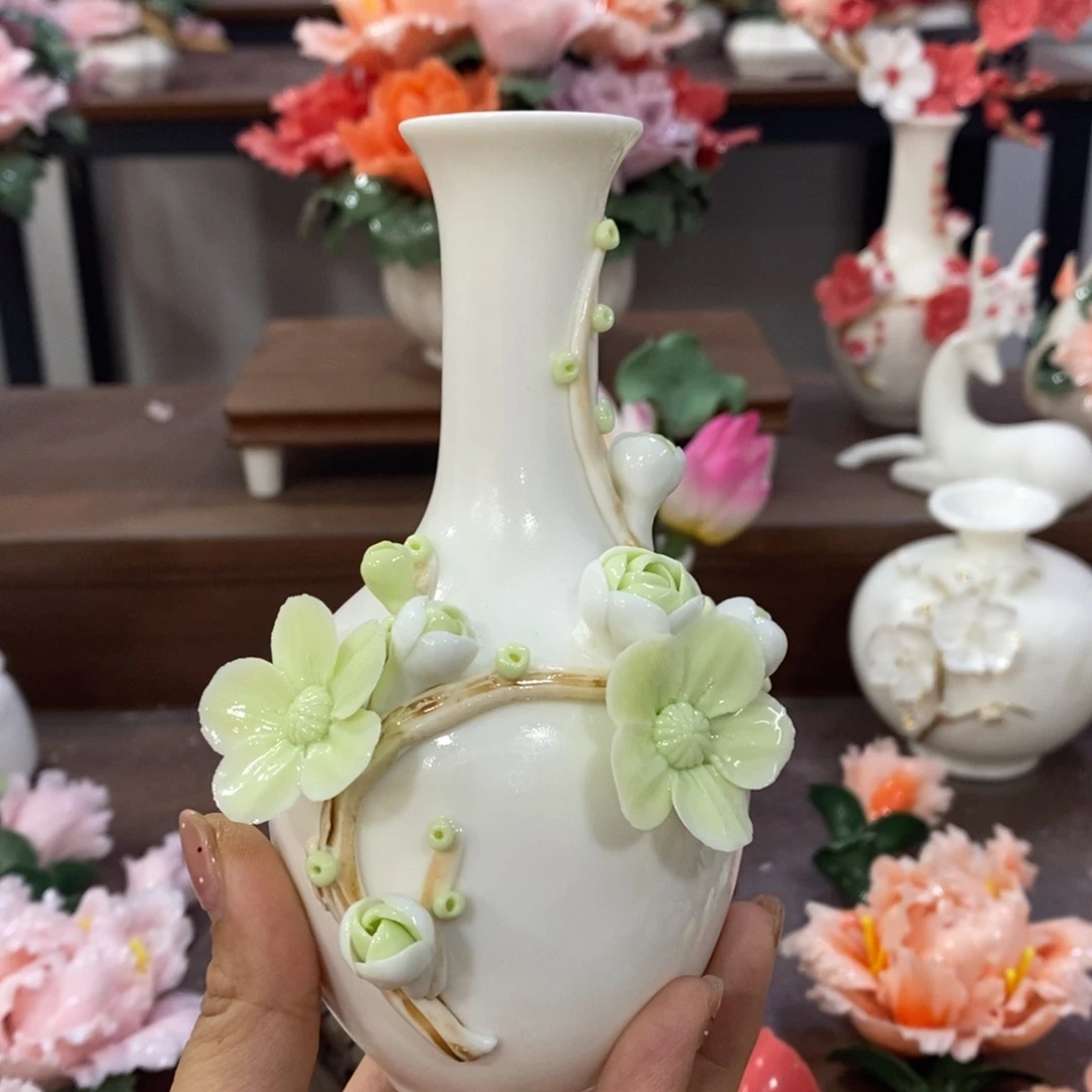 摆件好**伴陶瓷手工花摆件