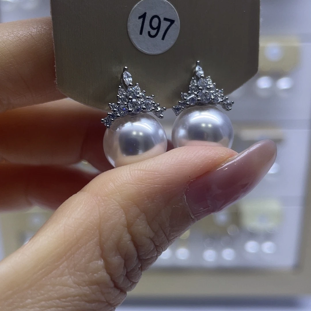 耳饰银S925镶嵌淡水珍珠