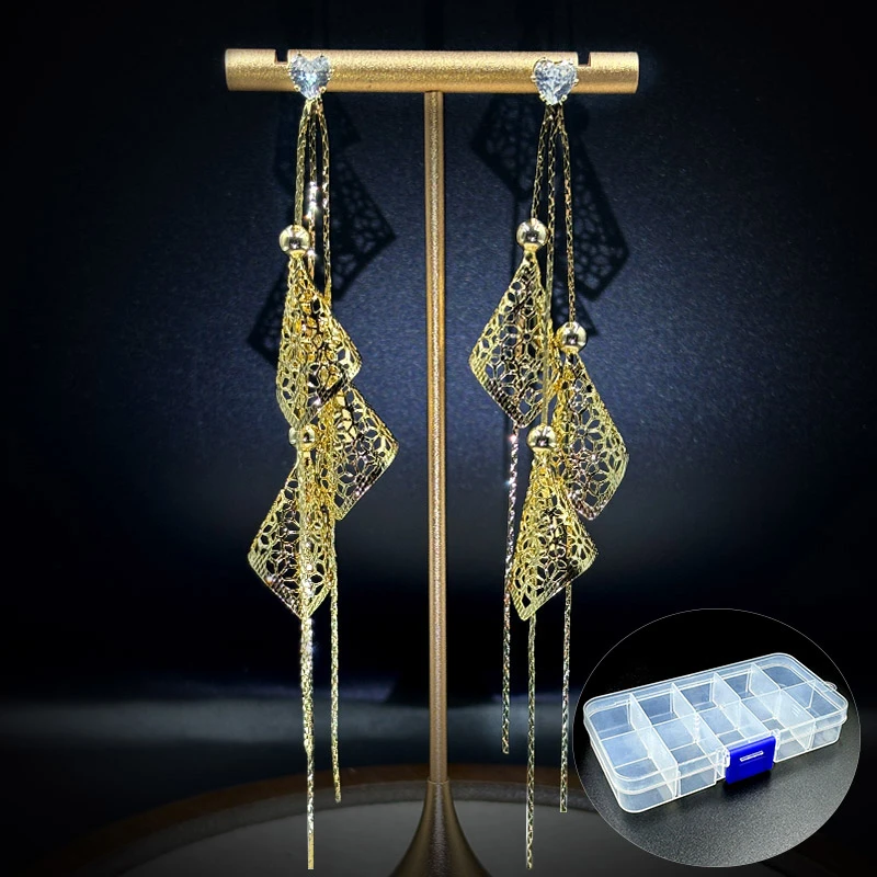 铜合金耳饰 高级感树叶流苏长款耳环女优雅气质百搭时尚耳坠耳饰