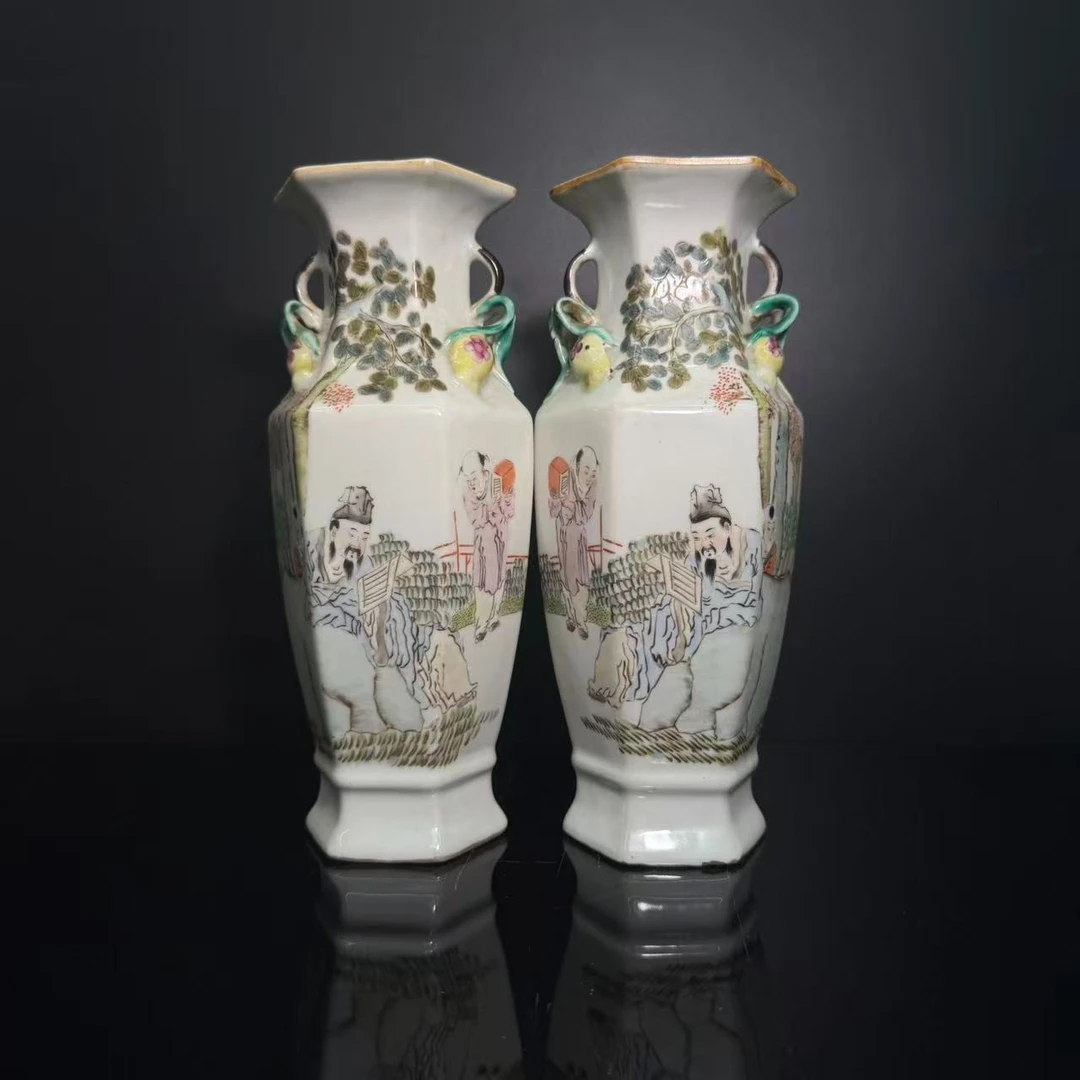 Lot26粉彩双耳瓶-清代年款高23cm瓶口7.5cm-YC11120022001024