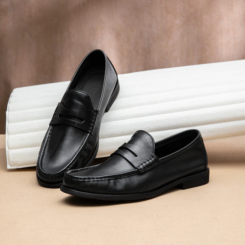 手工男鞋英伦套脚真皮商务休闲鞋男士鞋透气软皮舒适皮鞋乐福鞋潮