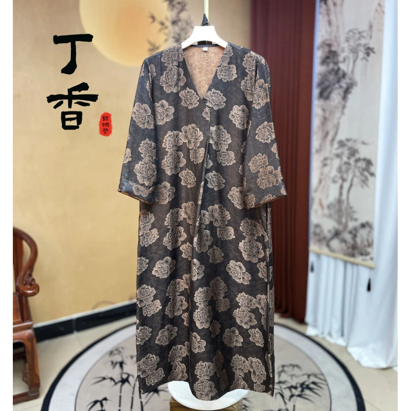 163高端时尚连衣裙收腰显瘦山水套头连衣裙