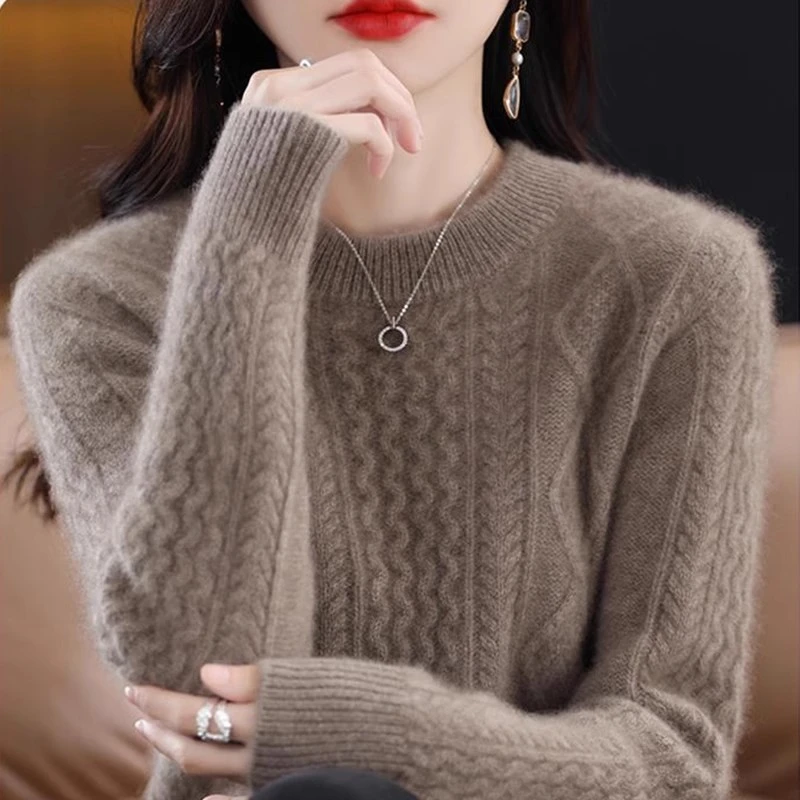 热卖爆款正品羊毛衫女士秋冬季新款长袖针织时尚百搭宽松圆领毛衣