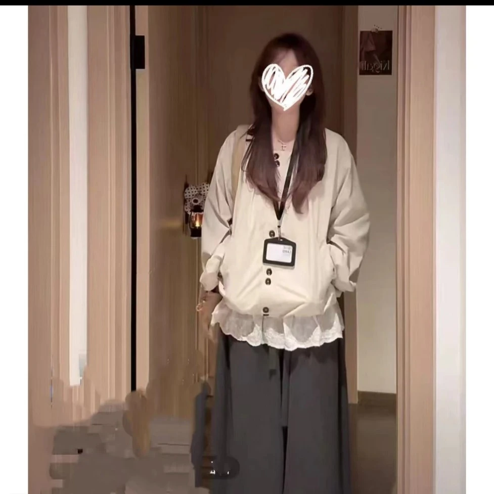 时尚套装女纯色外套女装减龄阔腿裤长袖复古大T薄款套装
