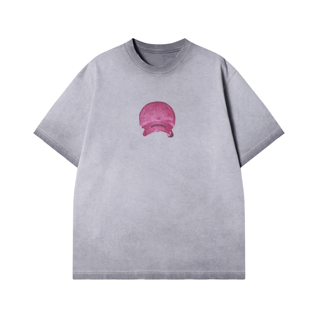 夏季新款时尚个性国潮设计感帽子印花圆领短袖T恤宽松休闲上衣