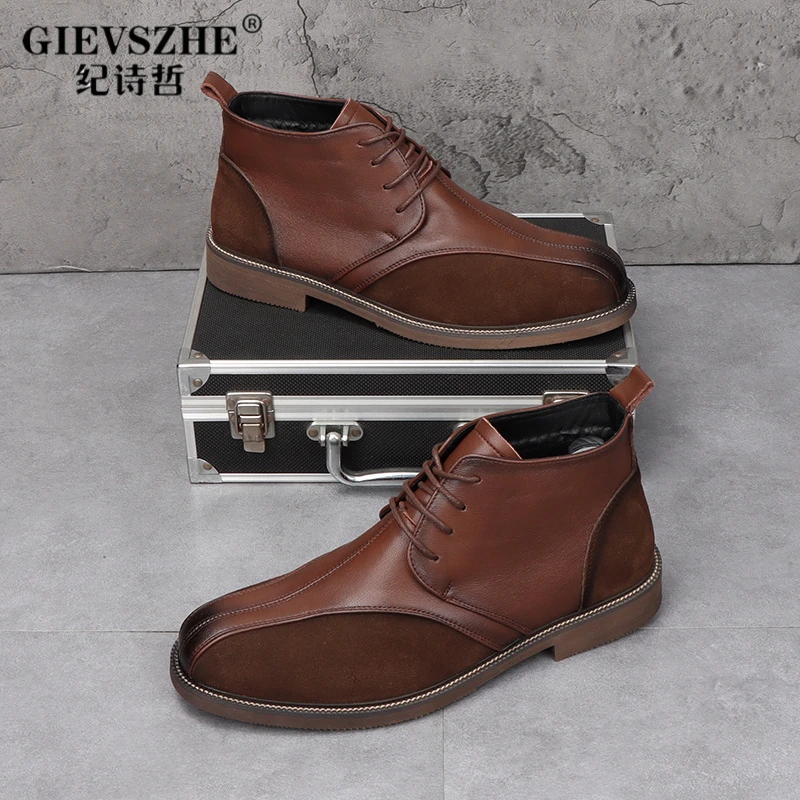 【高端雅痞】纪诗哲英伦复古真皮短靴时尚尖英伦复古高帮耐磨马丁靴