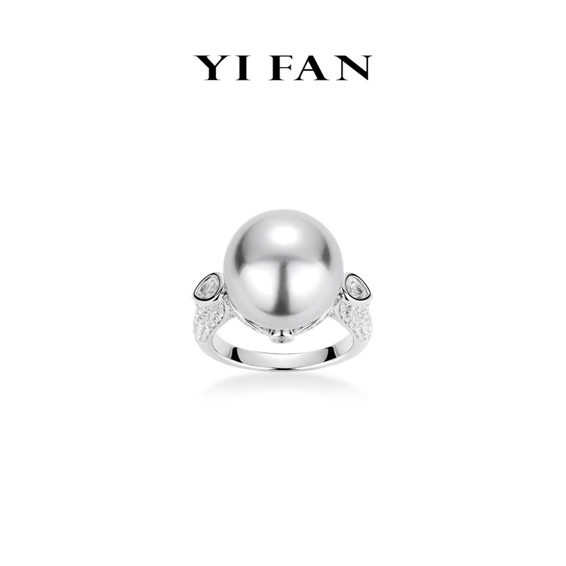 925银合成锆石戒指 10132-灰色贝珠满钻月光百搭戒指（14mm）