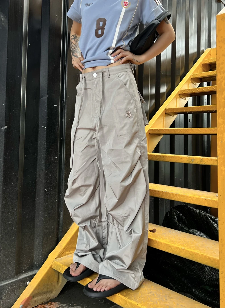 15GET 美式休闲尼龙抽绳长裤速干男女褶皱休闲裤时尚工装裤薄款夏