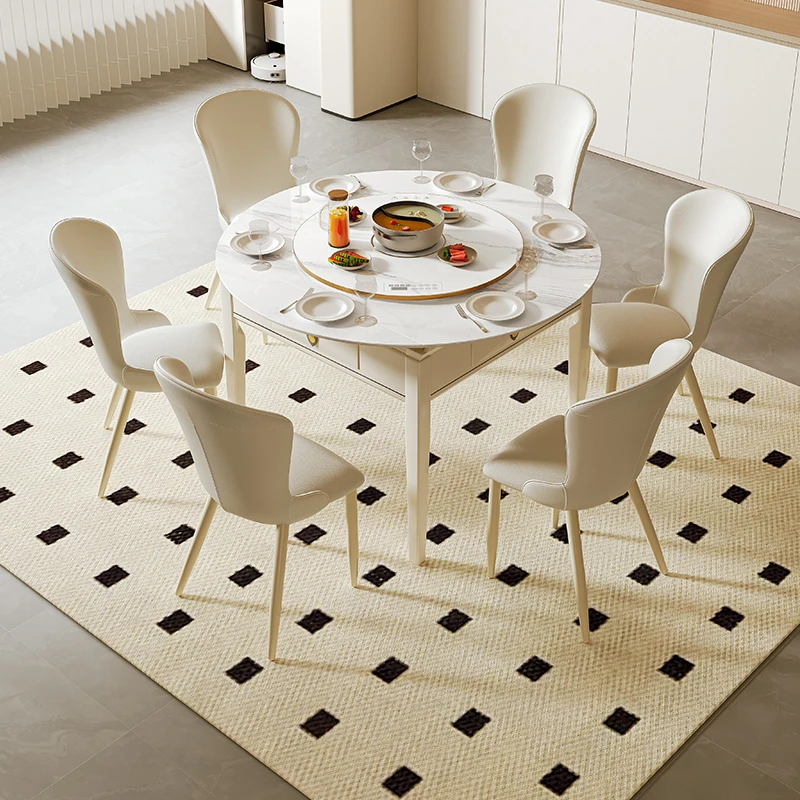 新款简约白餐桌麻将桌电磁炉款全实木家用自动麻将机圆桌多人就餐