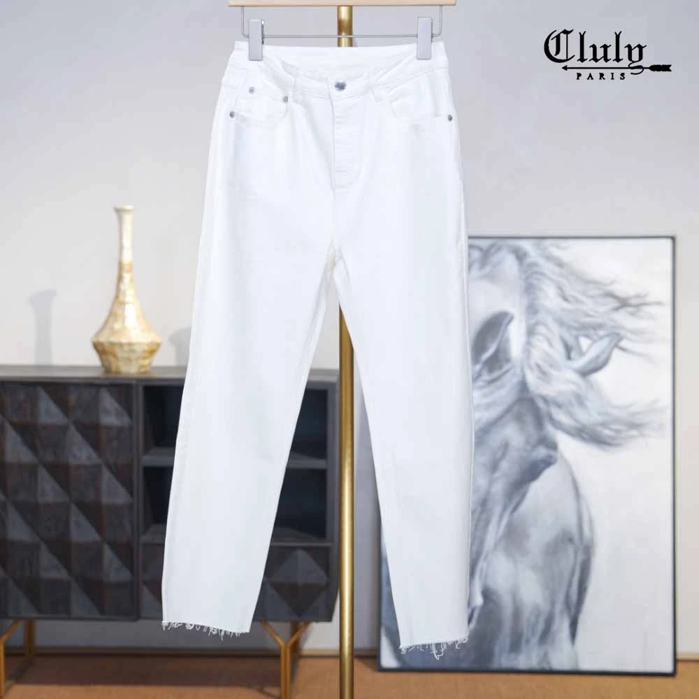 【逸哥臻选】`费城白牛~高级时髦简约 大牌设计感毛边牛仔法裤1011