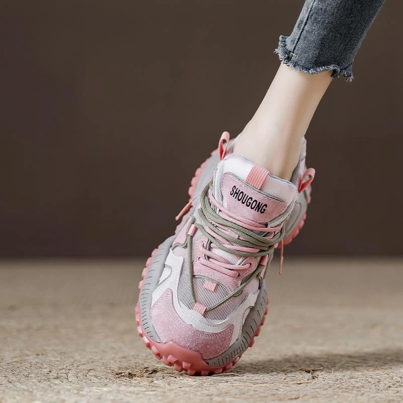 拼色显瘦韩版网面透气老爹鞋女2025年新款休闲运动洋气女鞋