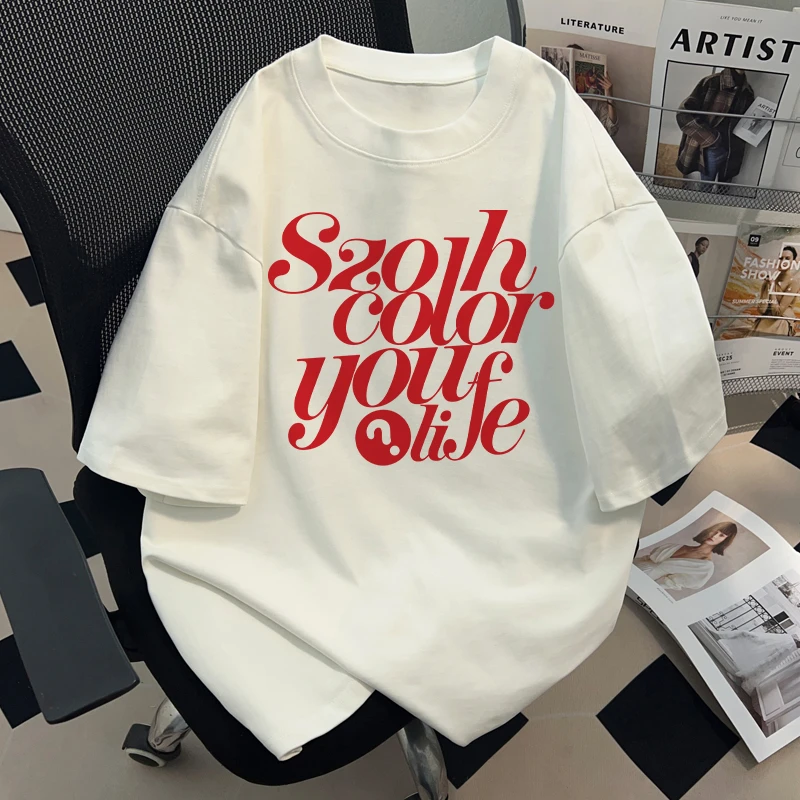 jtrt美式复古字母印花短袖T恤男女夏季新款宽松百搭纯棉上衣潮牌