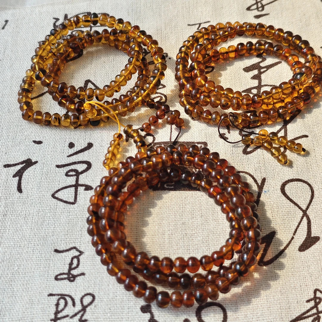 【书记甄选】天然抚顺药珀佛珠链 多样性发一件 约7mm FS5059