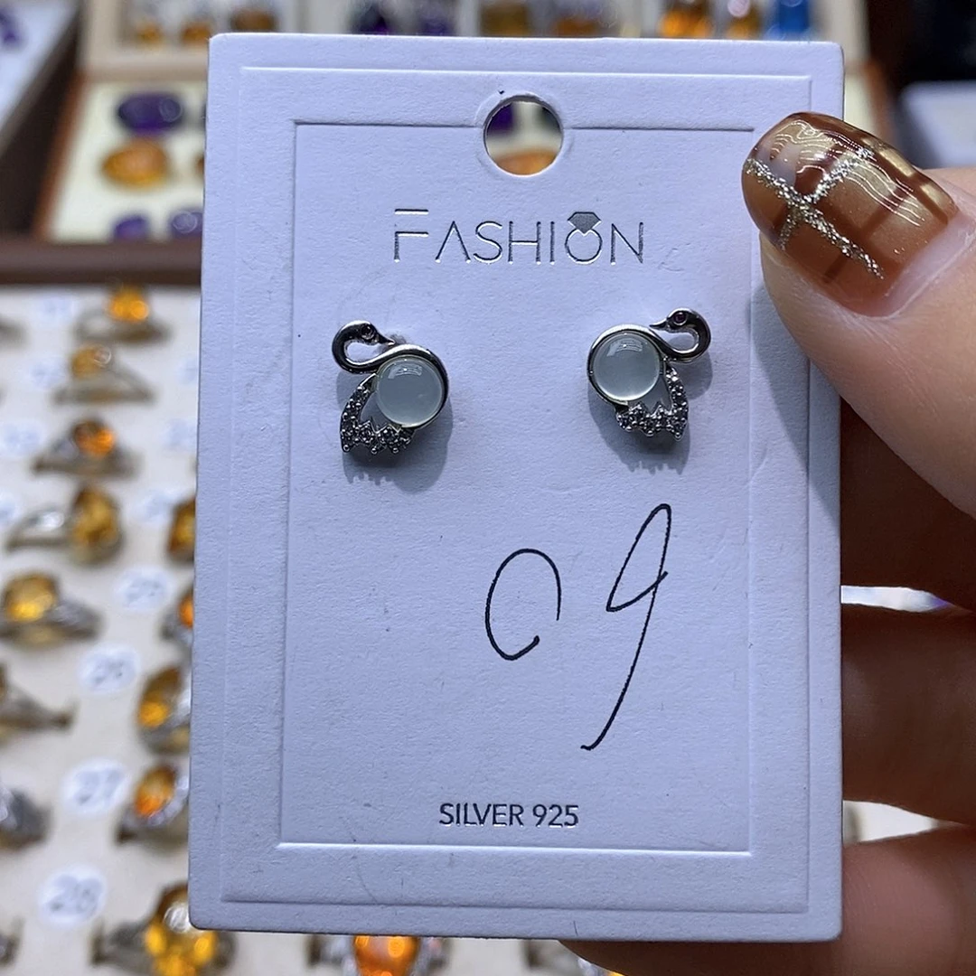 水晶戒指银S925镶嵌纯天然葡萄石耳钉J