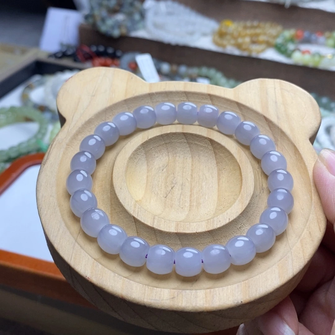 手链未镶嵌和田玉8mm冰紫直切