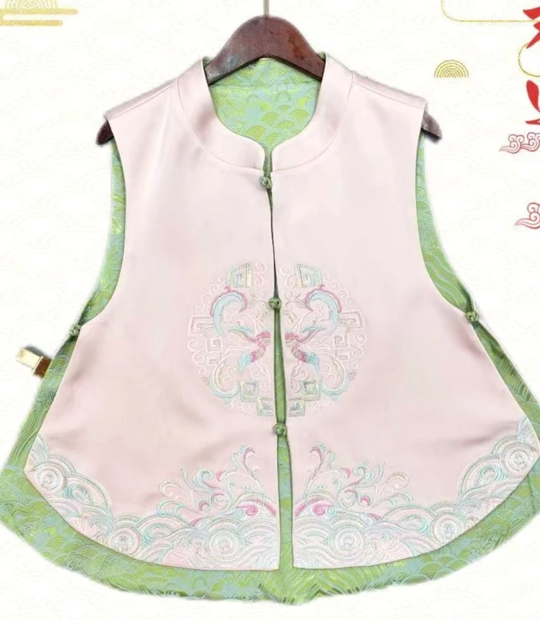 宽松型刺绣马夹无袖非遗宋锦立领中国风马甲国风立领上衣中式马甲