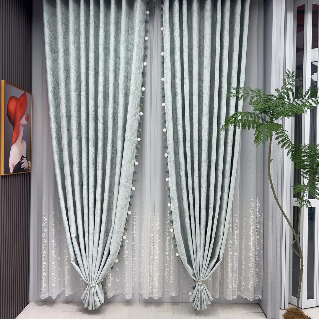 新款（唐顿庄园。清新奶油绿雪尼尔）纯色窗帘