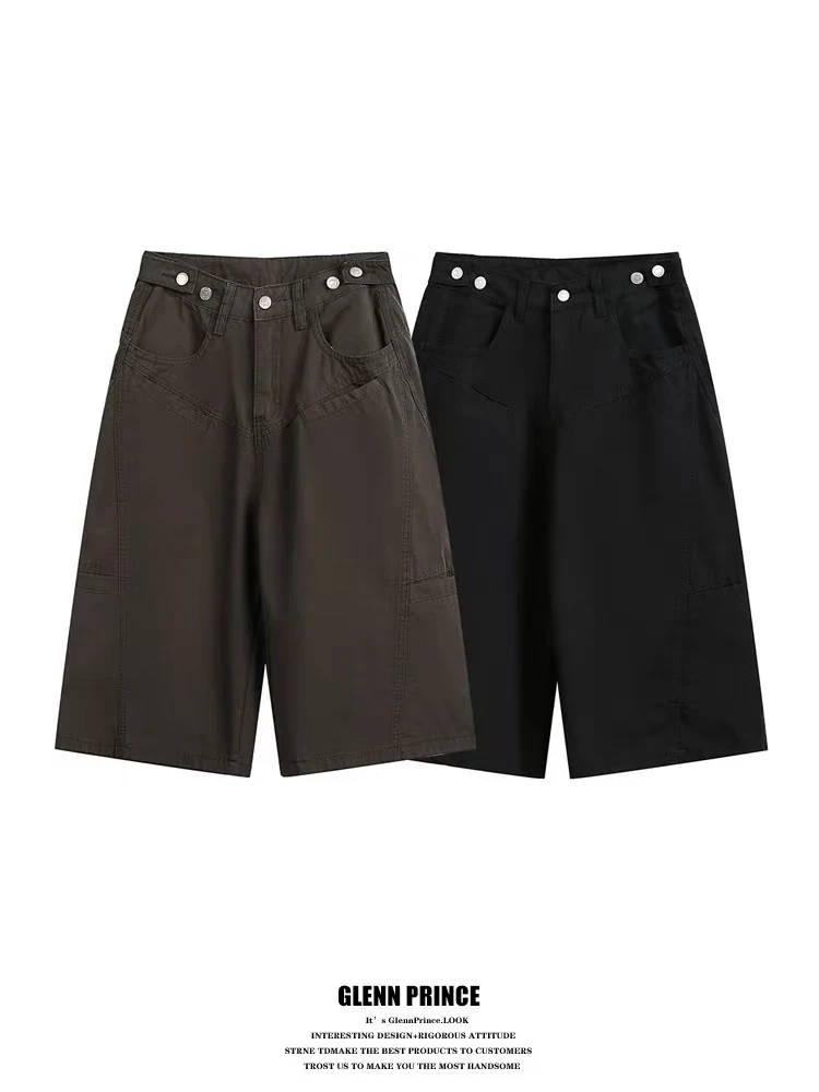 复古休闲裤七分裤中裤夏季短裤薄款高腰男女同款简约七分裤