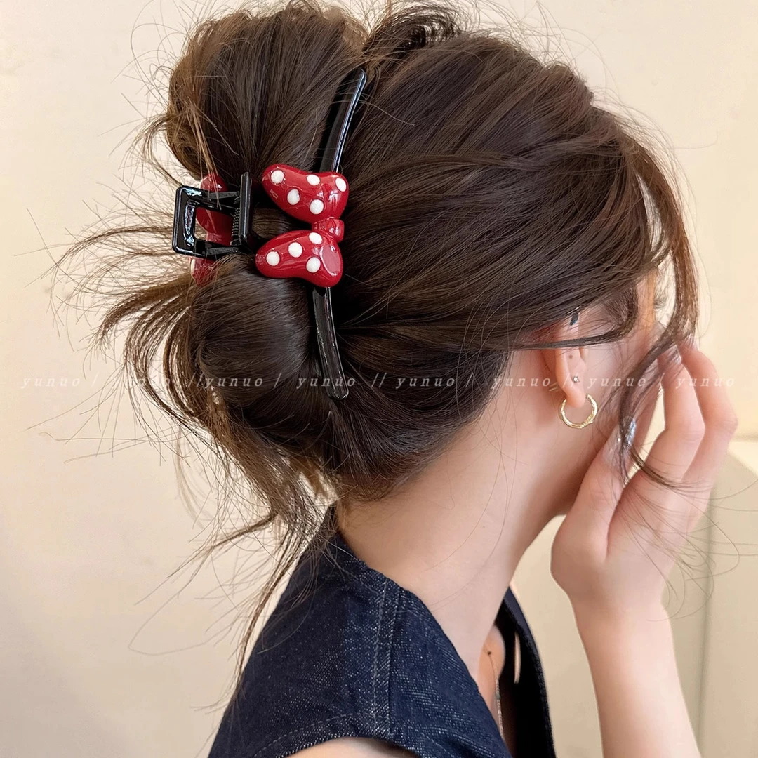 可爱蝴蝶结黑色大号抓夹女2025新款后脑勺发夹气质鲨鱼夹子高级感