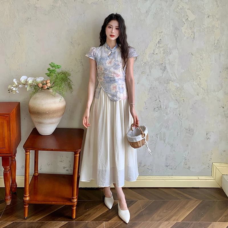 新中式改良年轻款旗袍裙设计感收腰显瘦连衣裙7029