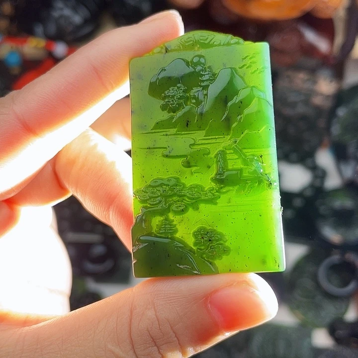 蛇纹石玉未镶嵌手串泰山玉山水牌