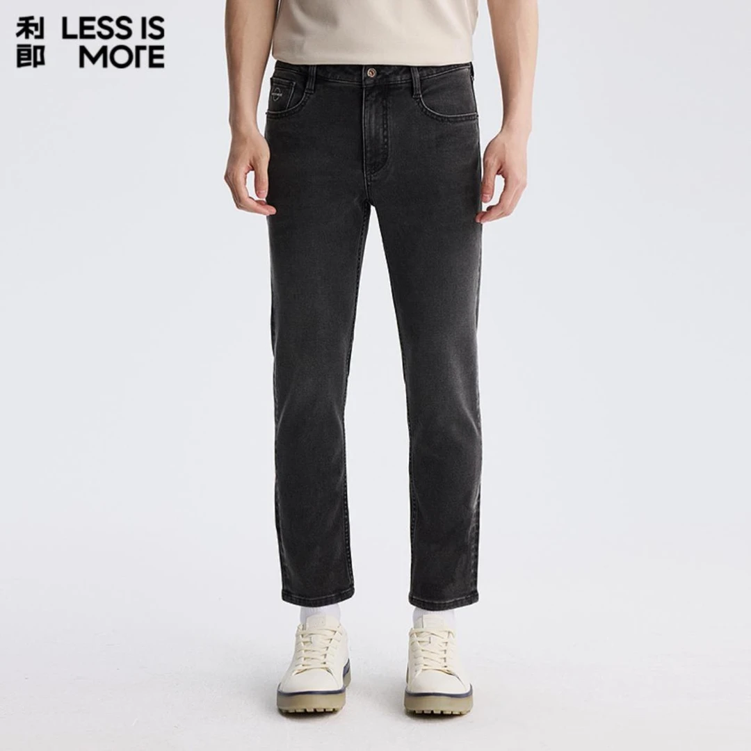 【岩石灰】利郎男装秋冬新款男士牛仔裤加厚款小直筒灰黑A5DNZ02201