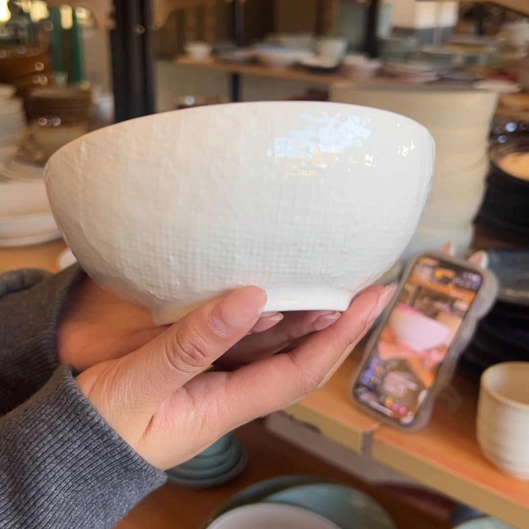 新骨瓷058瑕疵慎拍珍珠白麻布纹6.25寸面碗