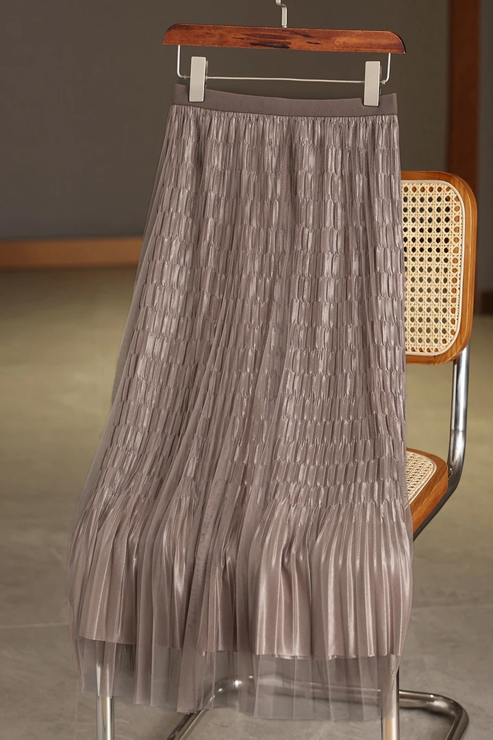 夏季新款女士高腰蕾丝双面穿纱网通勤透气半身裙显瘦A字半身裙