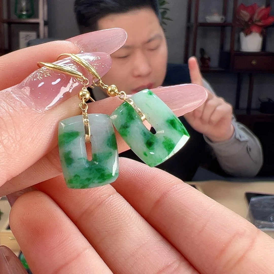 翡翠耳饰18K金镶嵌耳环4