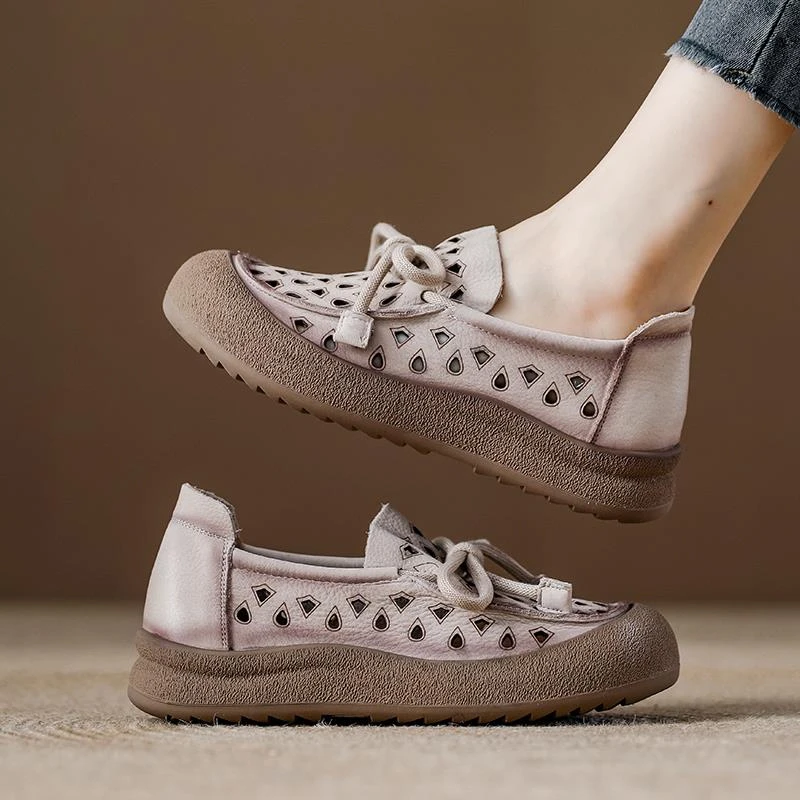 复古洞洞鞋女2025夏季新款头层牛皮女鞋镂空透气休闲软底凉鞋子女