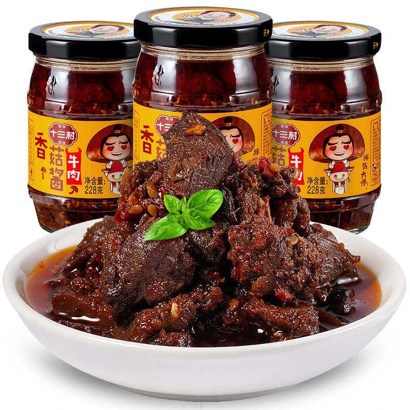 湖南十三村牛肉香菇酱蘑菇酱下饭菜拌面拌饭酱*瓶