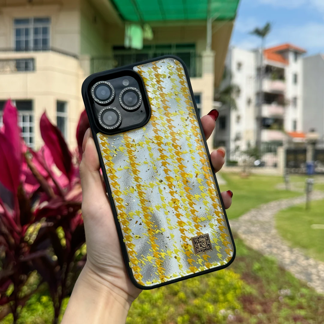 适用于苹果/华为各型号高端手机壳小香风仙黄千鸟格欧式壳壳