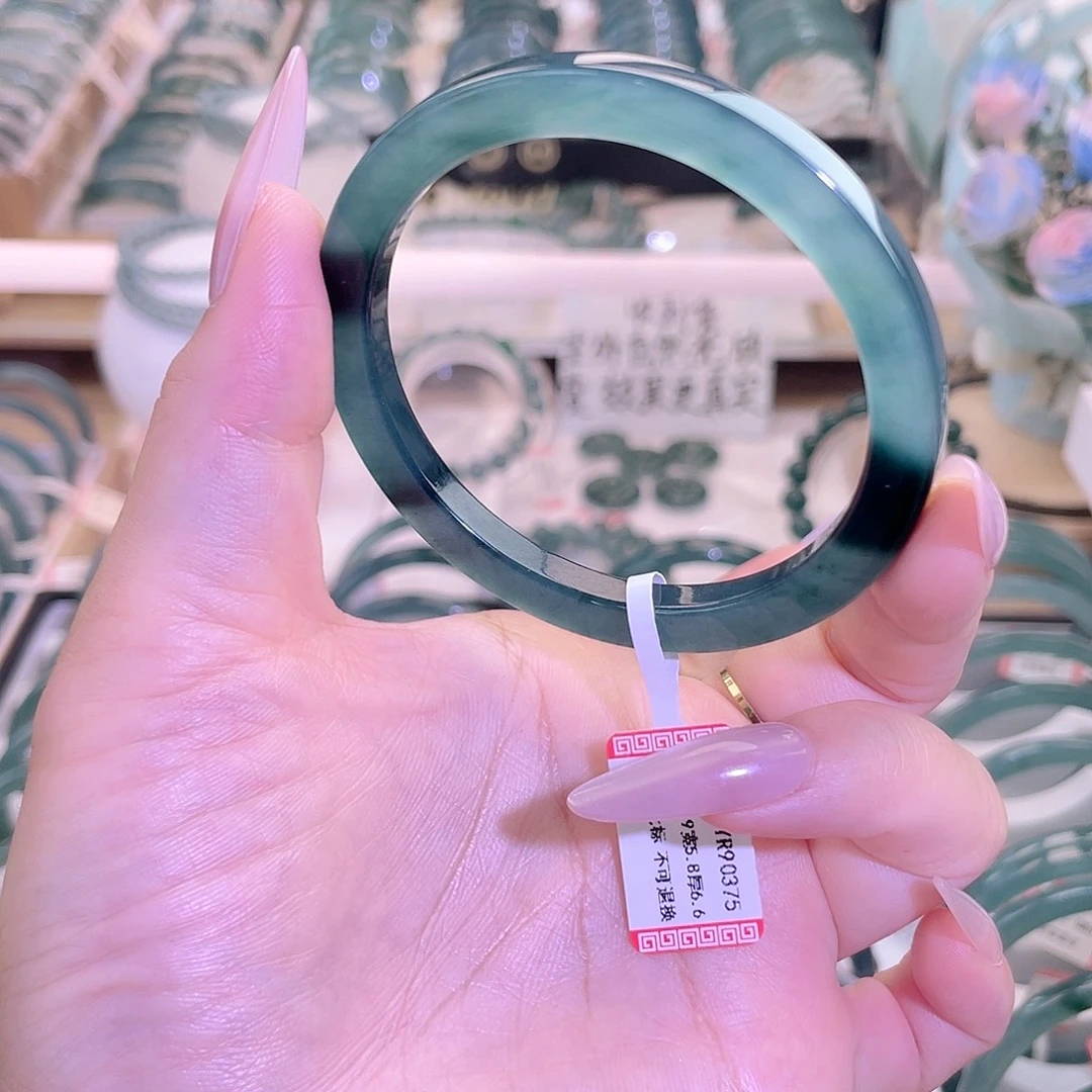 翡翠未镶嵌手镯方鐲蓝绿色52-54圈