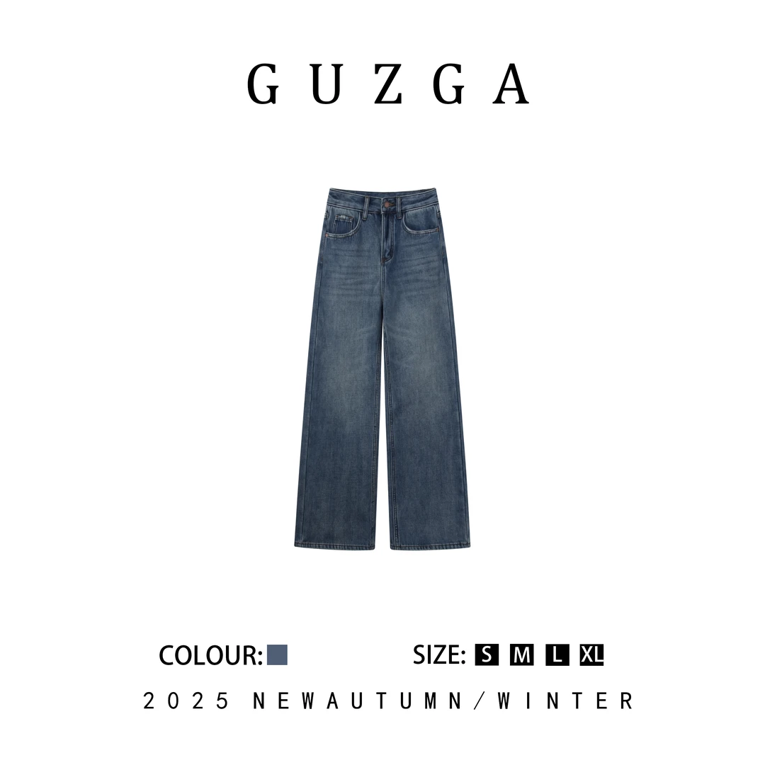 GUZGA【娇俏可人】2025秋冬上新水洗蓝牛仔裤直筒百搭简约
