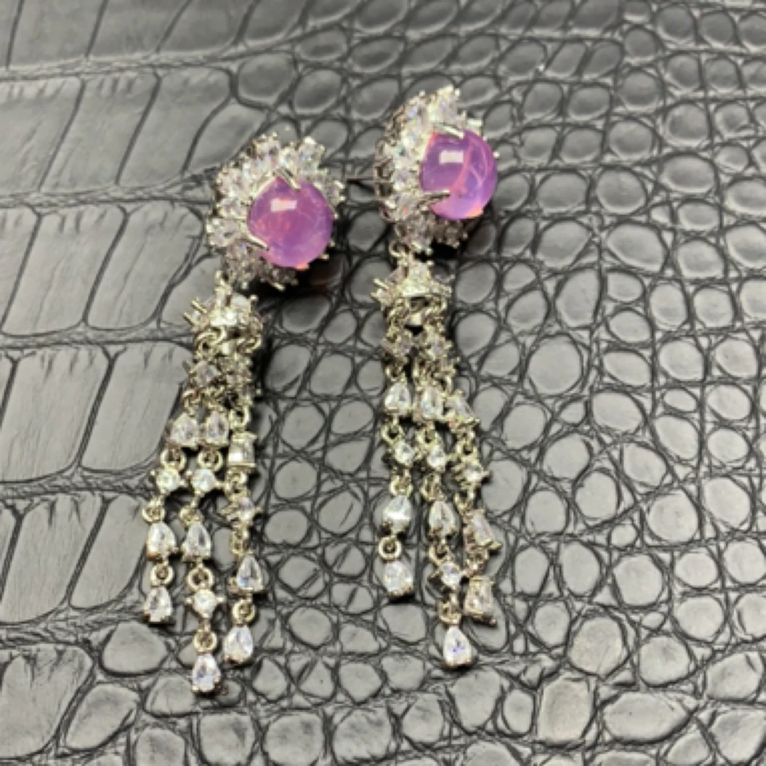 铜合金耳饰 时尚长款饰品轻奢星光耳钉紫色气质59