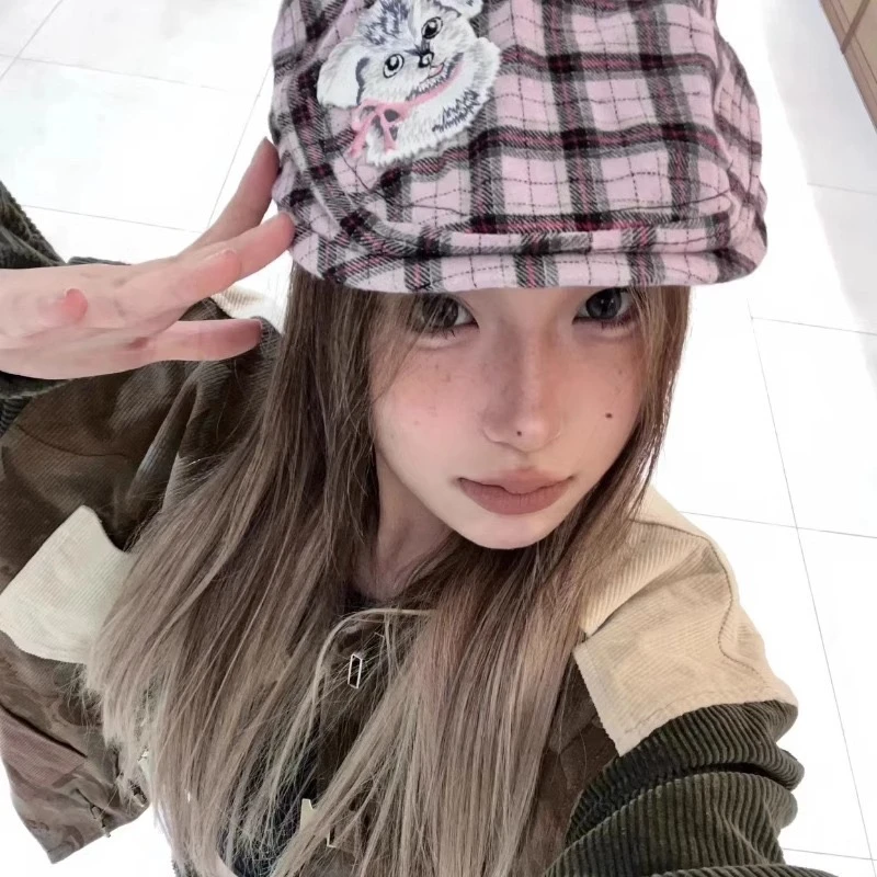 复古y2k前进帽女日系古着辣妹风大头围鸭嘴帽英伦四季