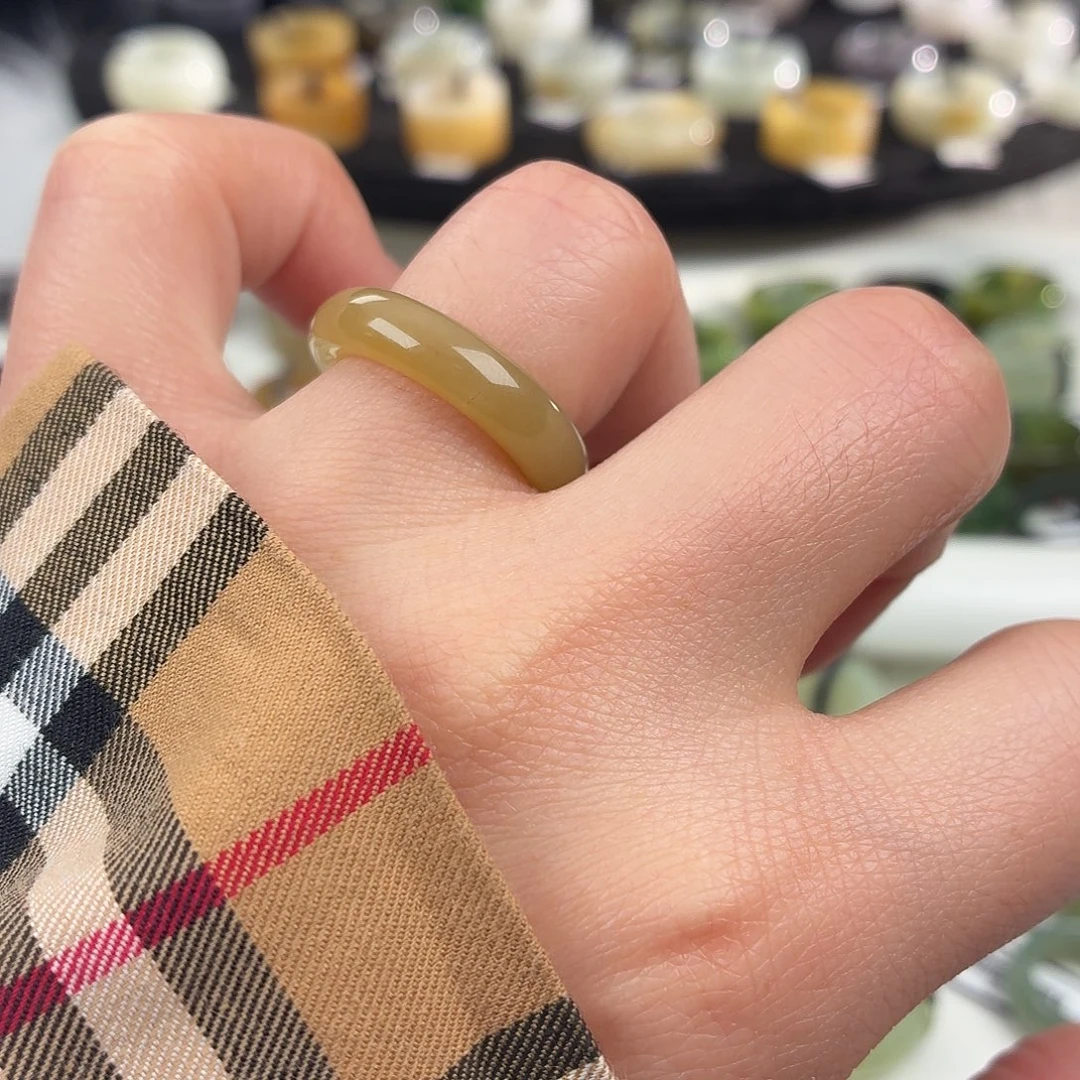 和田玉未镶嵌戒指S46糖圆条17.2