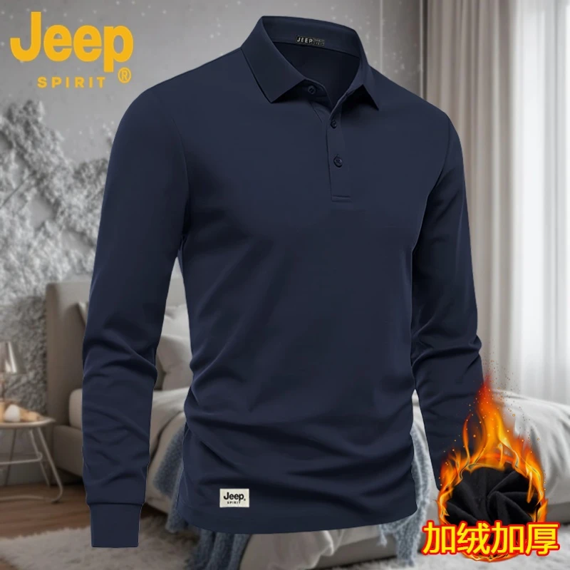 Jeep SPIRIT秋季新款纯色休闲百搭翻领长袖通勤T恤经典POLO衫男款