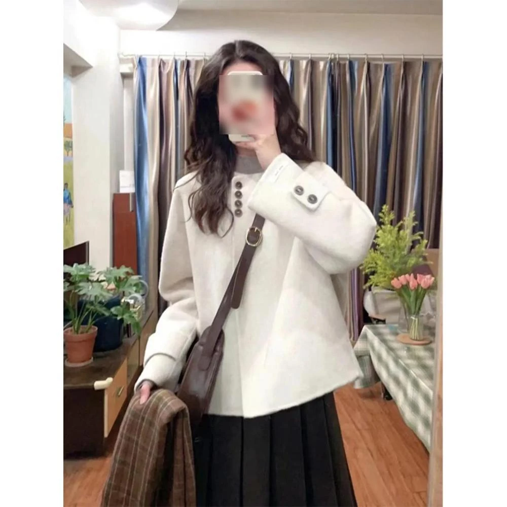 短款呢子大衣女新品秋冬季毛呢外套圆领高级感小个子今年流行外套