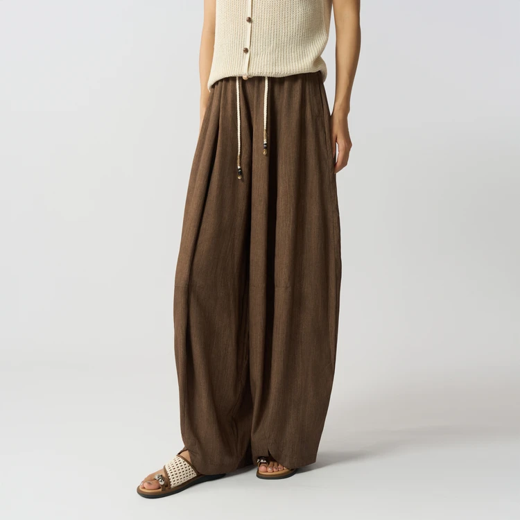 西町村屋休闲文艺宽松灯笼裤女装夏季新款简约百搭裤子XHAB10723