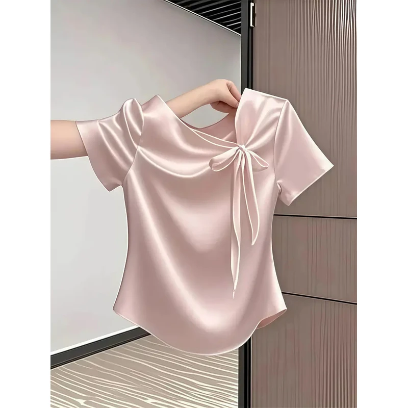 设计感蝴蝶结正肩短袖T恤夏季2025新款国风洋气减龄时尚百搭上衣